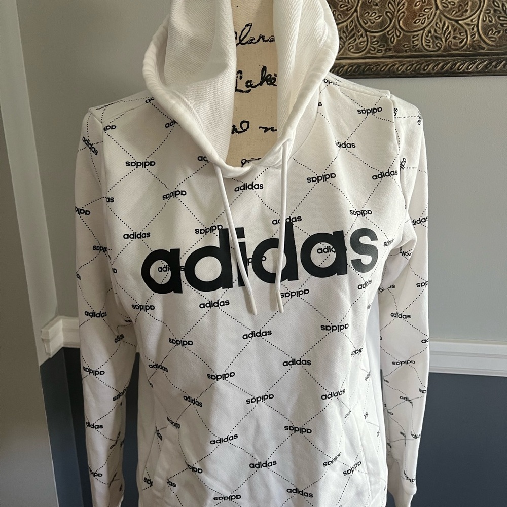 Adidas White Hoodie with Black Pattern